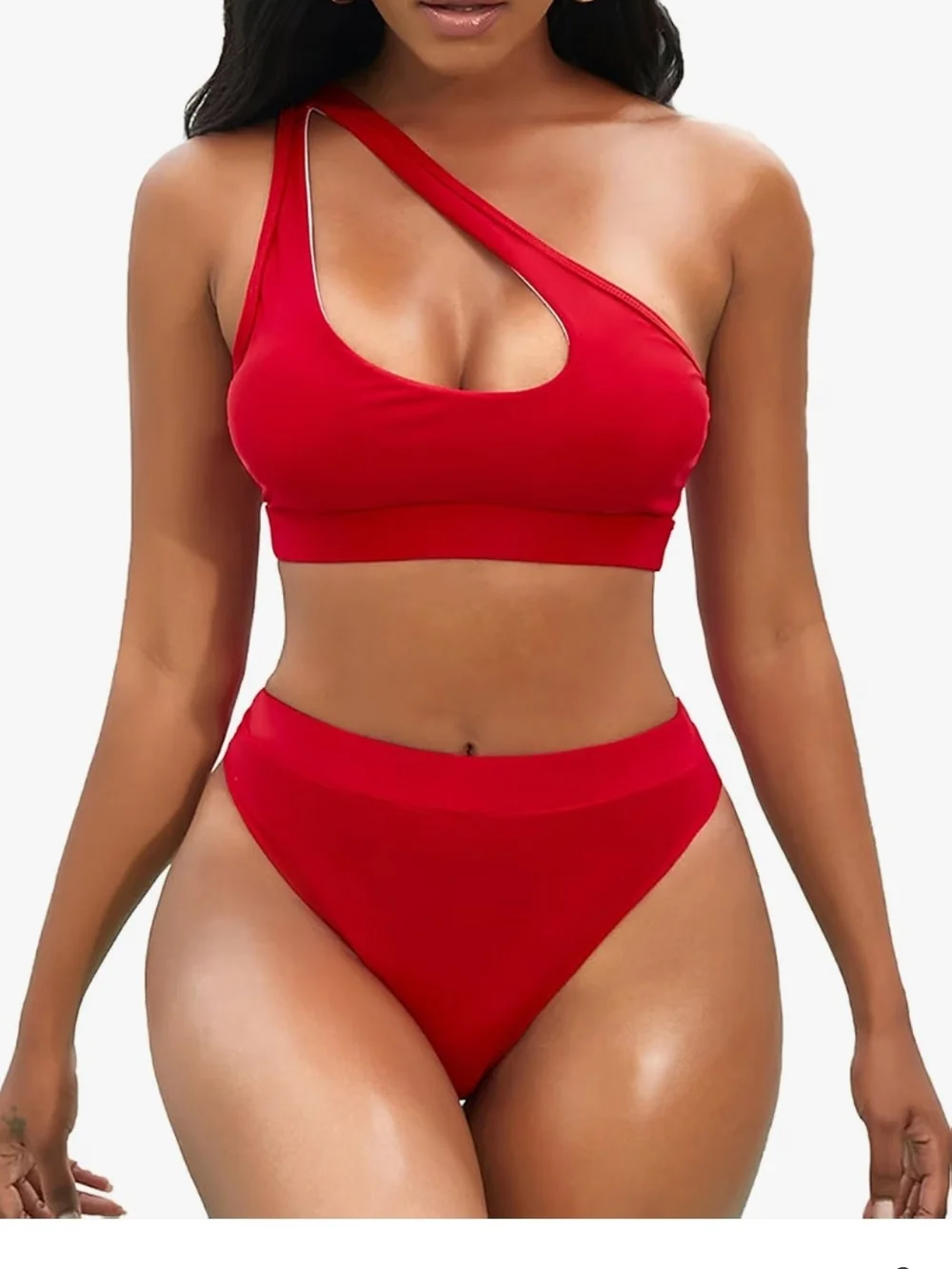 NAFLEAP Women's One-Shoulder High-Waist Bikini in Deep Pink